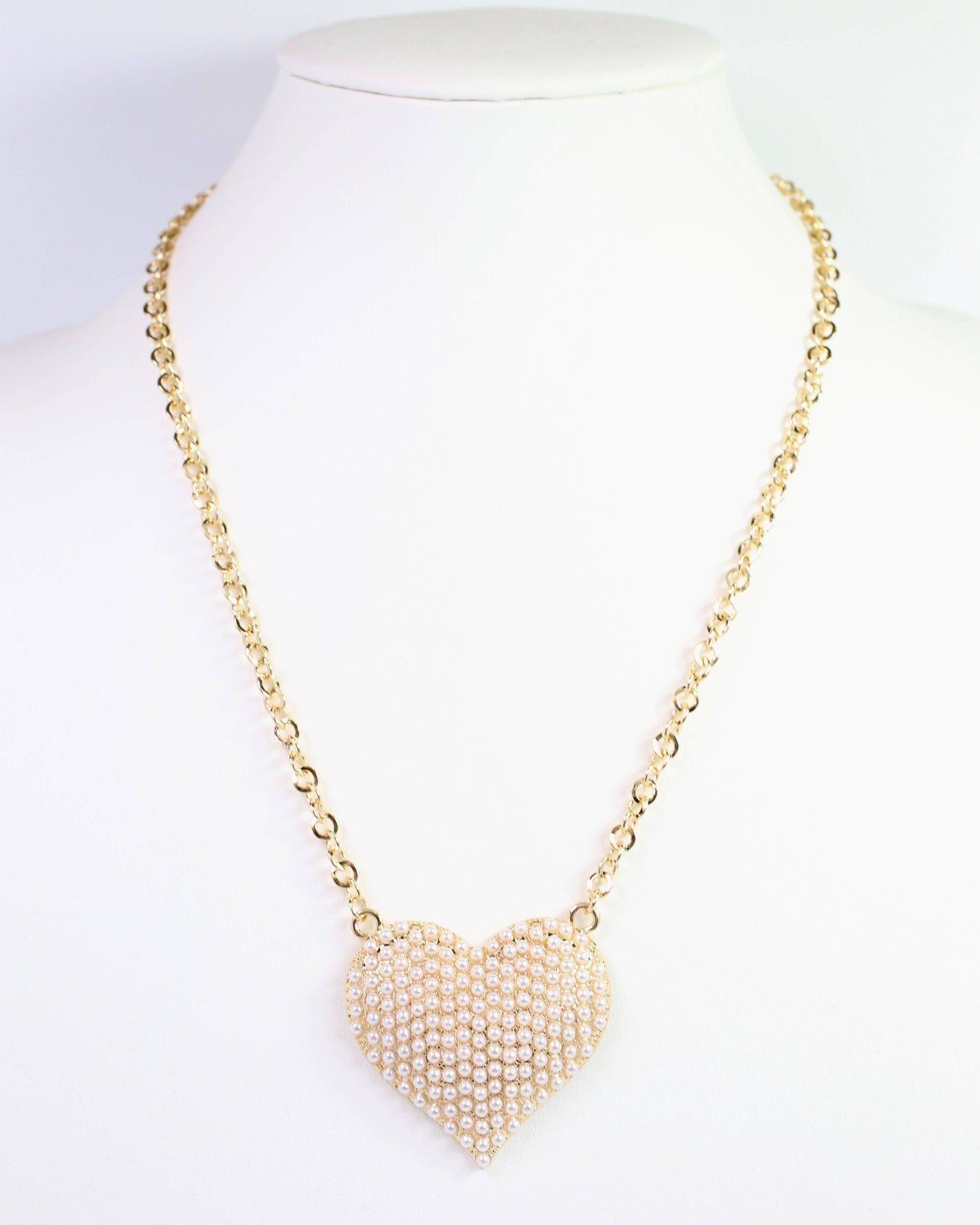Cocos Pearl Pave Heart Necklace Gold