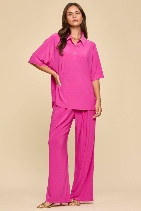 2-Piece Blouse + Relaxed Pants Resort Wear Set: RUNWAY PINK