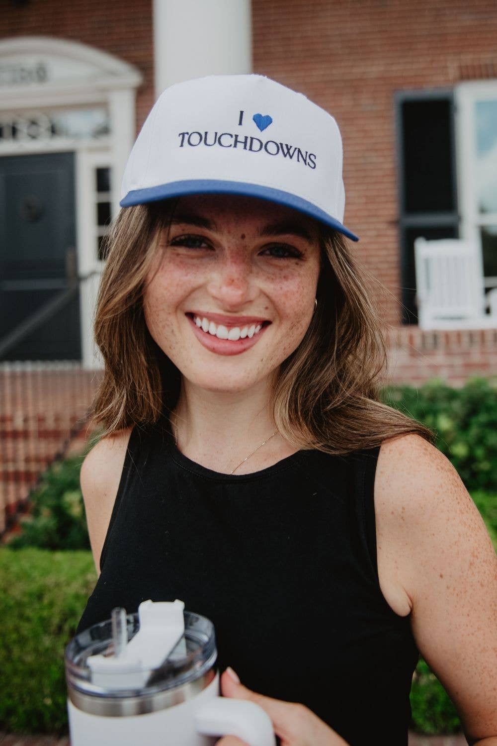 I Heart Touchdowns Vintage Trucker Hat: Black and Tan