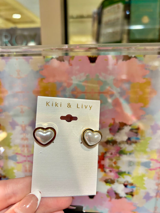 Large White Pearl Heart Studs