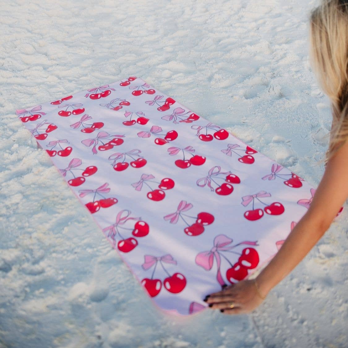 Cherry and Bow Reversible Quick Dry Towel: Light Pink