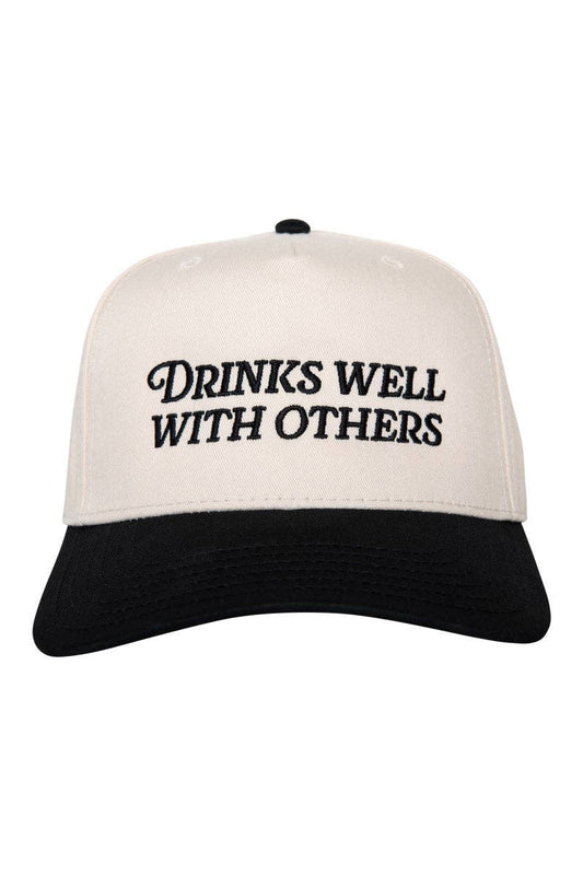 Drinks Well With Others Vintage Trucker Hats For Women: Black and Tan