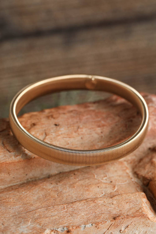 Rib Stretchy Plated Metal Wide Bangle
