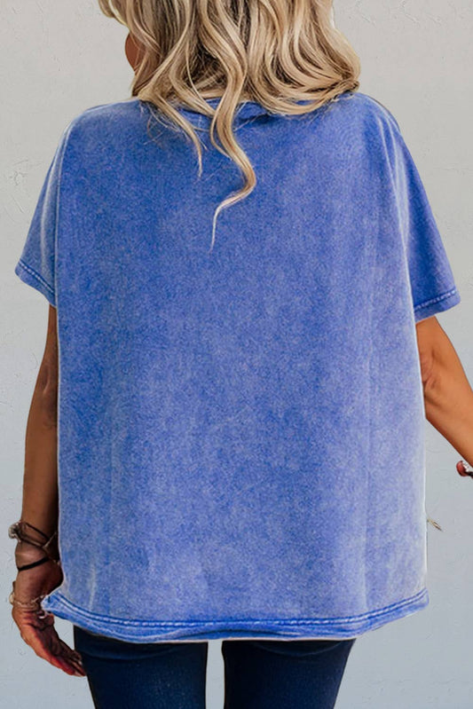 USA Patch Flag Day Mineral Wash V Neck T Shirt | S-XL