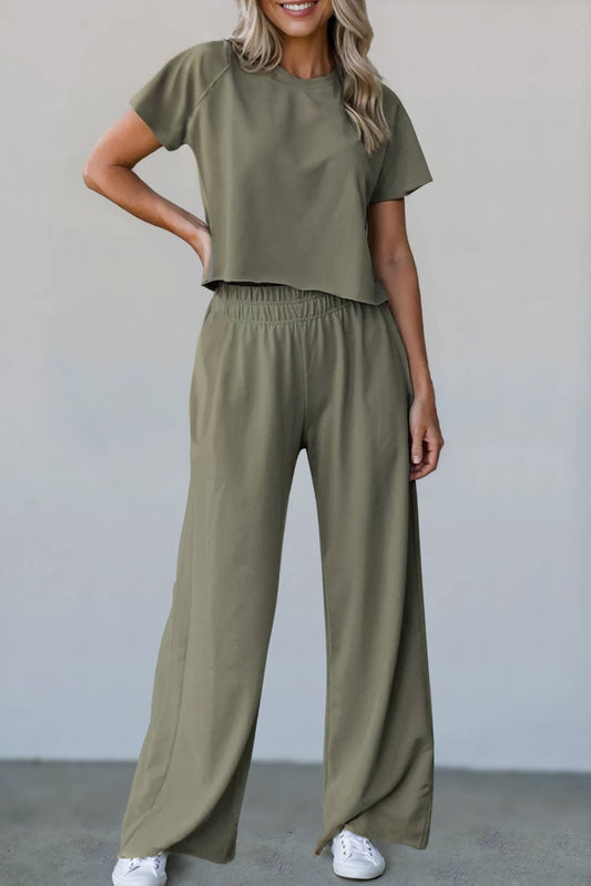 Casual Raw Hem Tee & Wide Leg Pants Set | S-2XL
