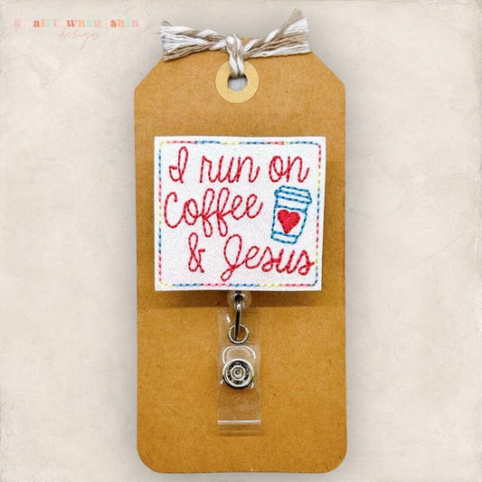 I Run on Coffee & Jesus Badge Reel: Black / Swivel
