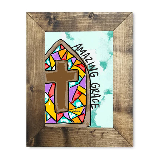 Amazing Grace Stained Glass Framed Art: 8" x 10"