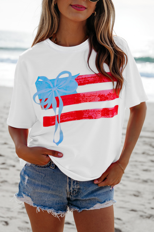 Flag Bow Graphic Crewneck Tee: White