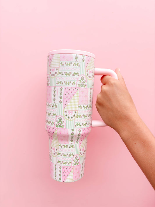 Floral Patchwork 40oz Tumbler - Spill Proof Lid + Flip Straw