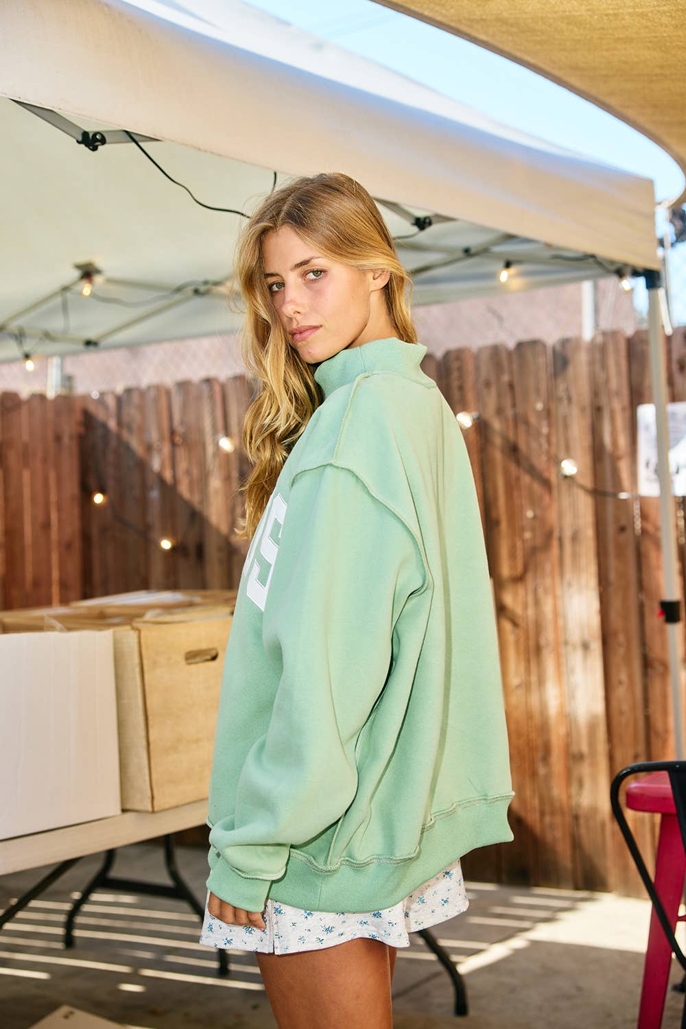 'JESUS' Embroidered Mock Neck Sweatshirt SAGE