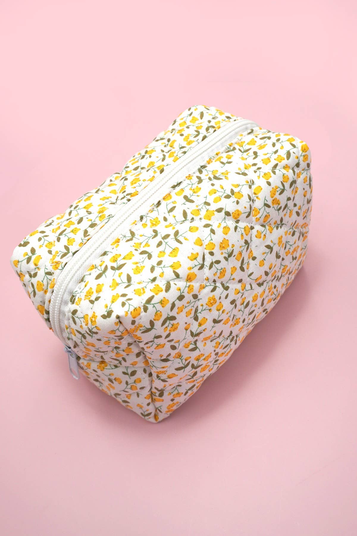 DITSY QUILTED COTTON FLORAL COSMETIC POUCH BAG | Yellow