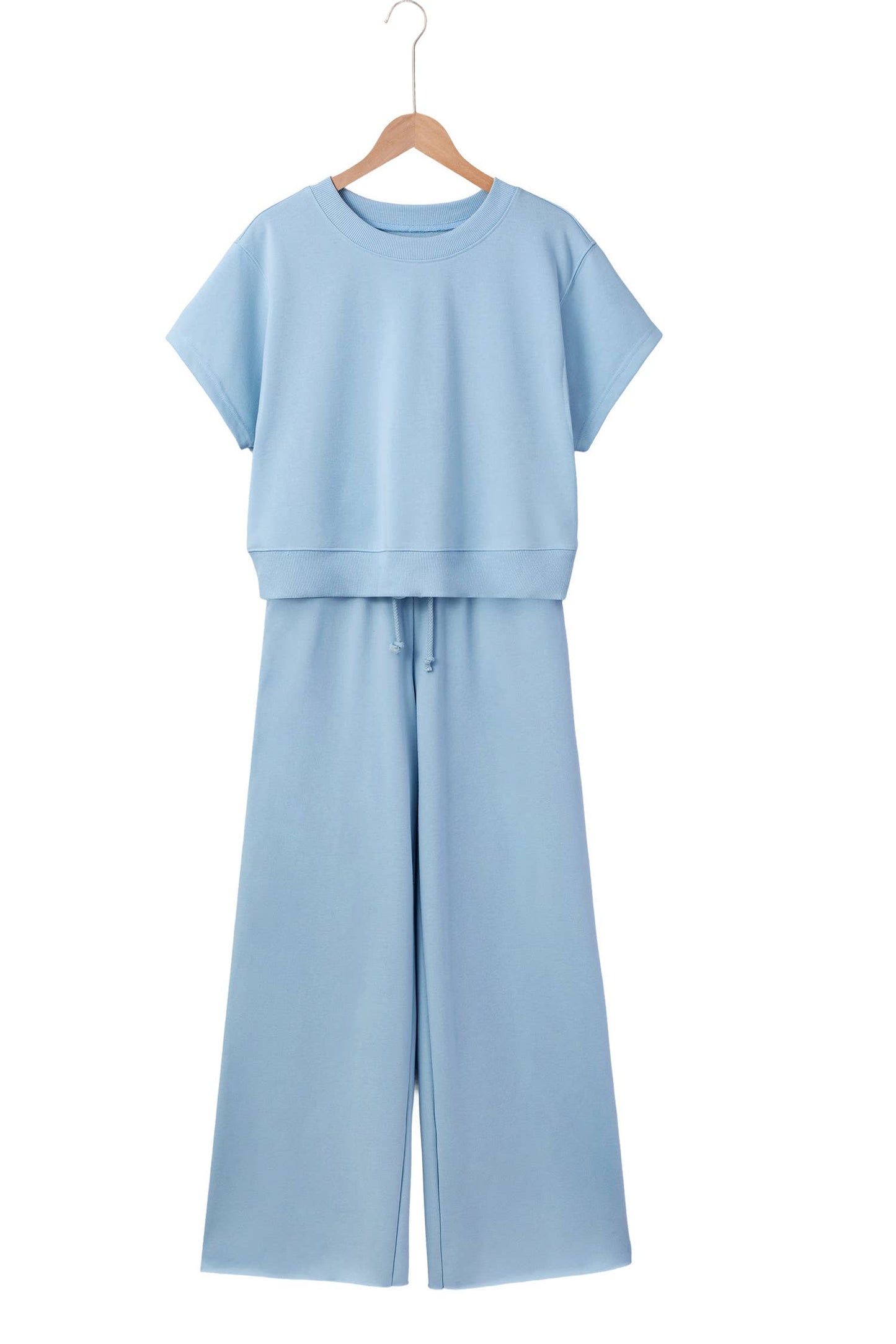 Soft Color Tee & Wide Leg Pants 2pcs Set