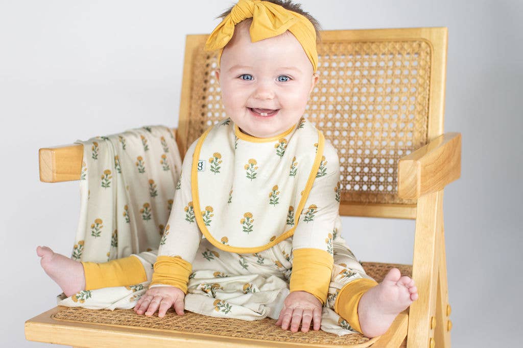 Marigold Block Print  - LS Convertible Zip PJs: 12-18 mo