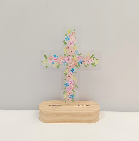 Acrylic LED Table Cross, Floral ©Haley Bush