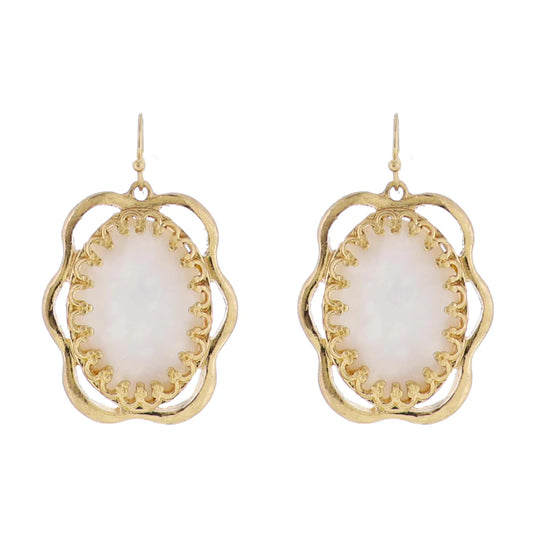 Artisan Shape Earring with White Resin Oval