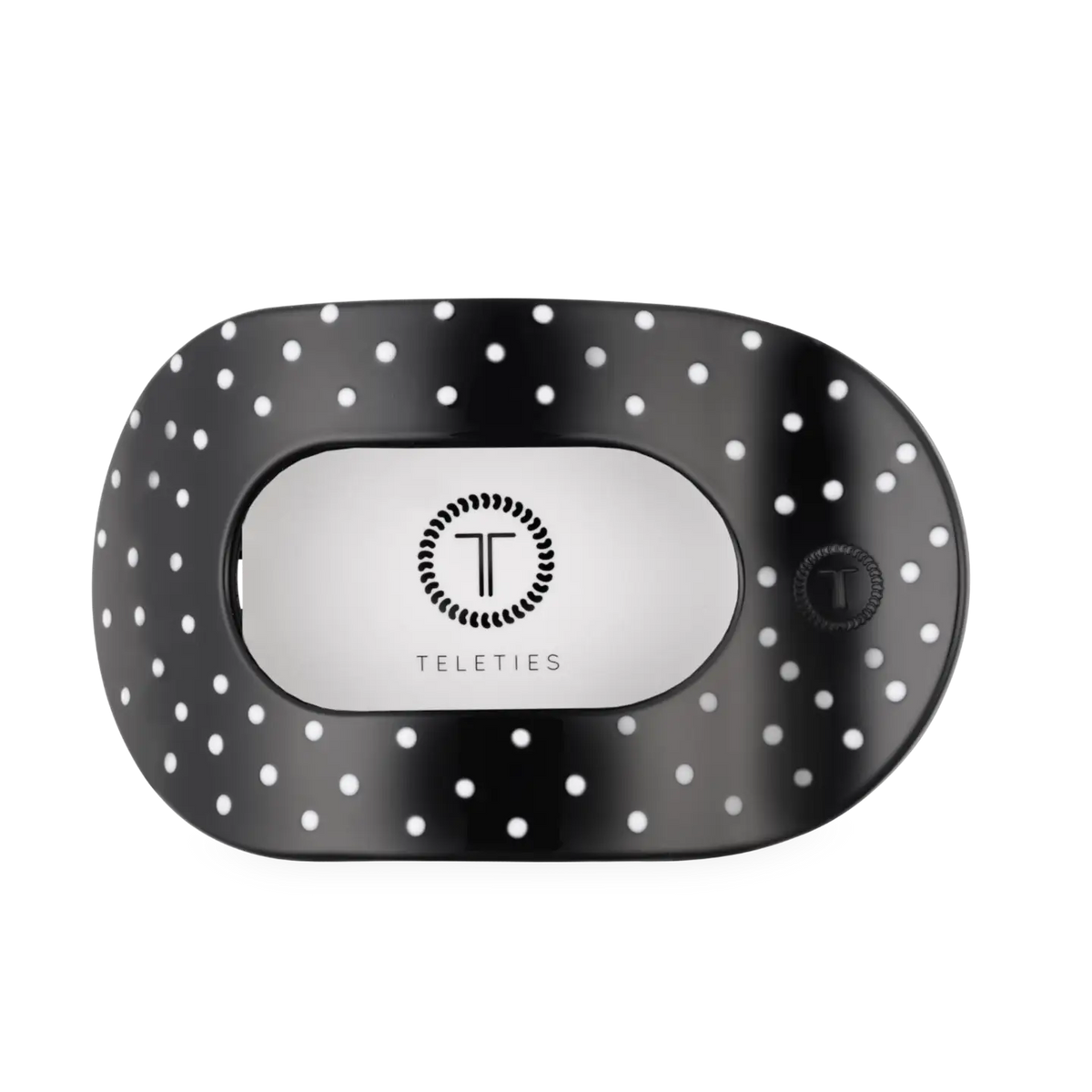 Flat Round Hair Clip | Black Polka Dot Party