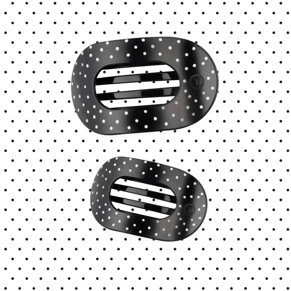 Flat Round Hair Clip | Black Polka Dot Party