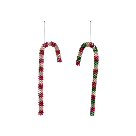 Beaded Candy Cane Ornament with Stripes, 2 Colors