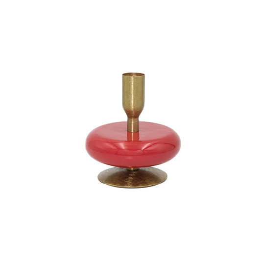 Enameled Metal Taper Holder, Red & Gold Finish