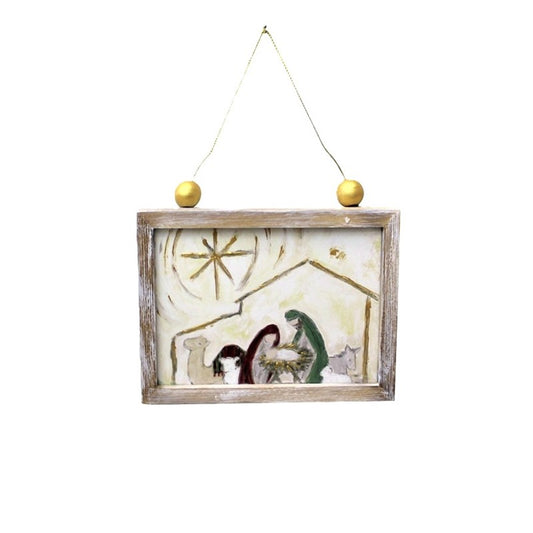 Framed Wood Ornament, Nativity Jewel Tones ©Tawnya Norton