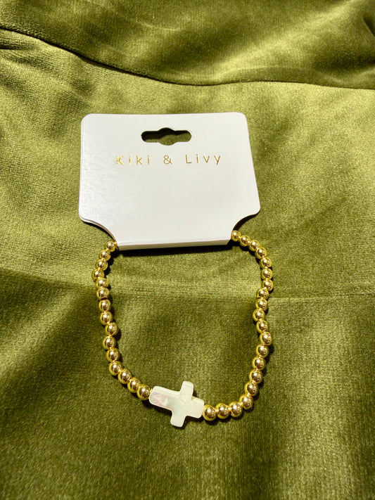 Gold Marble Cross Bracelet