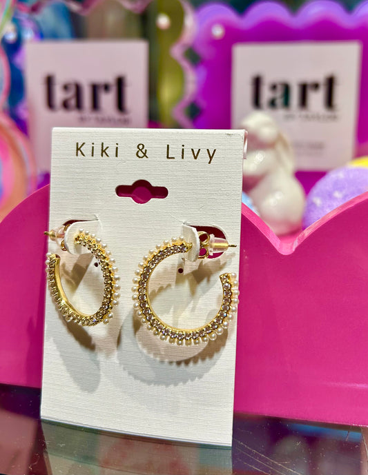 Dainty Pearl Hoops with Side Stones