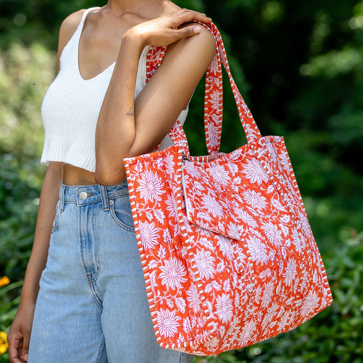 Quilted Tote Bag with Travel Pouch