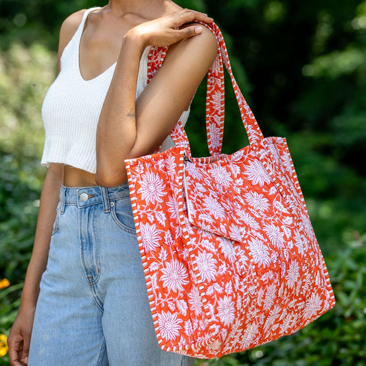 Quilted Tote Bag with Travel Pouch