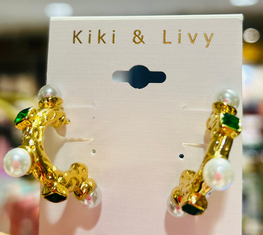Small Chunky Green Pearl Hoops