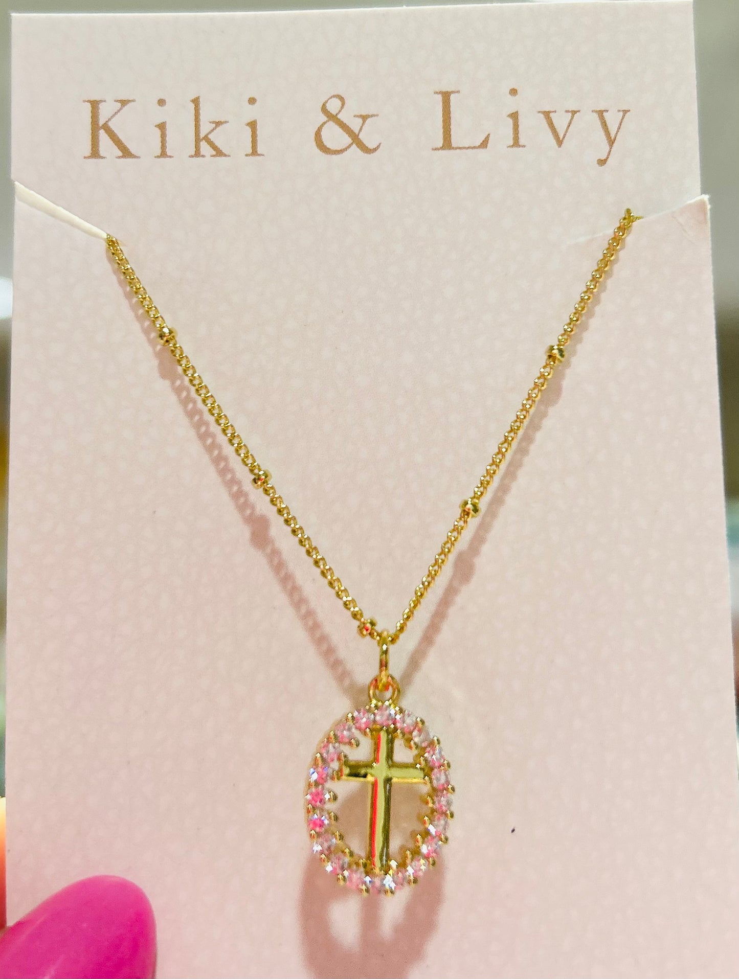 New Oval Bling Cross Necklace