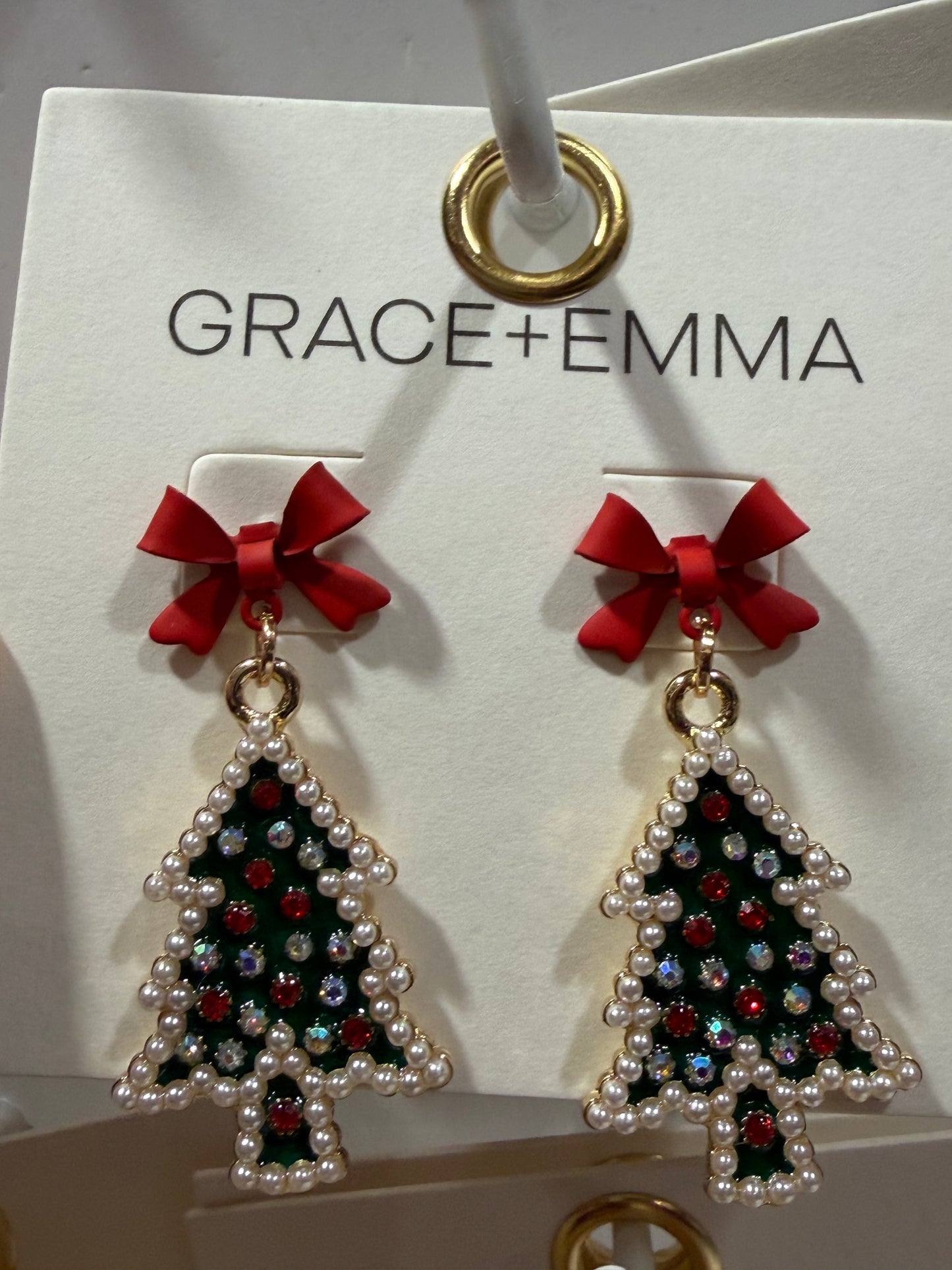 Christmas Tree with Red Bow Earrings