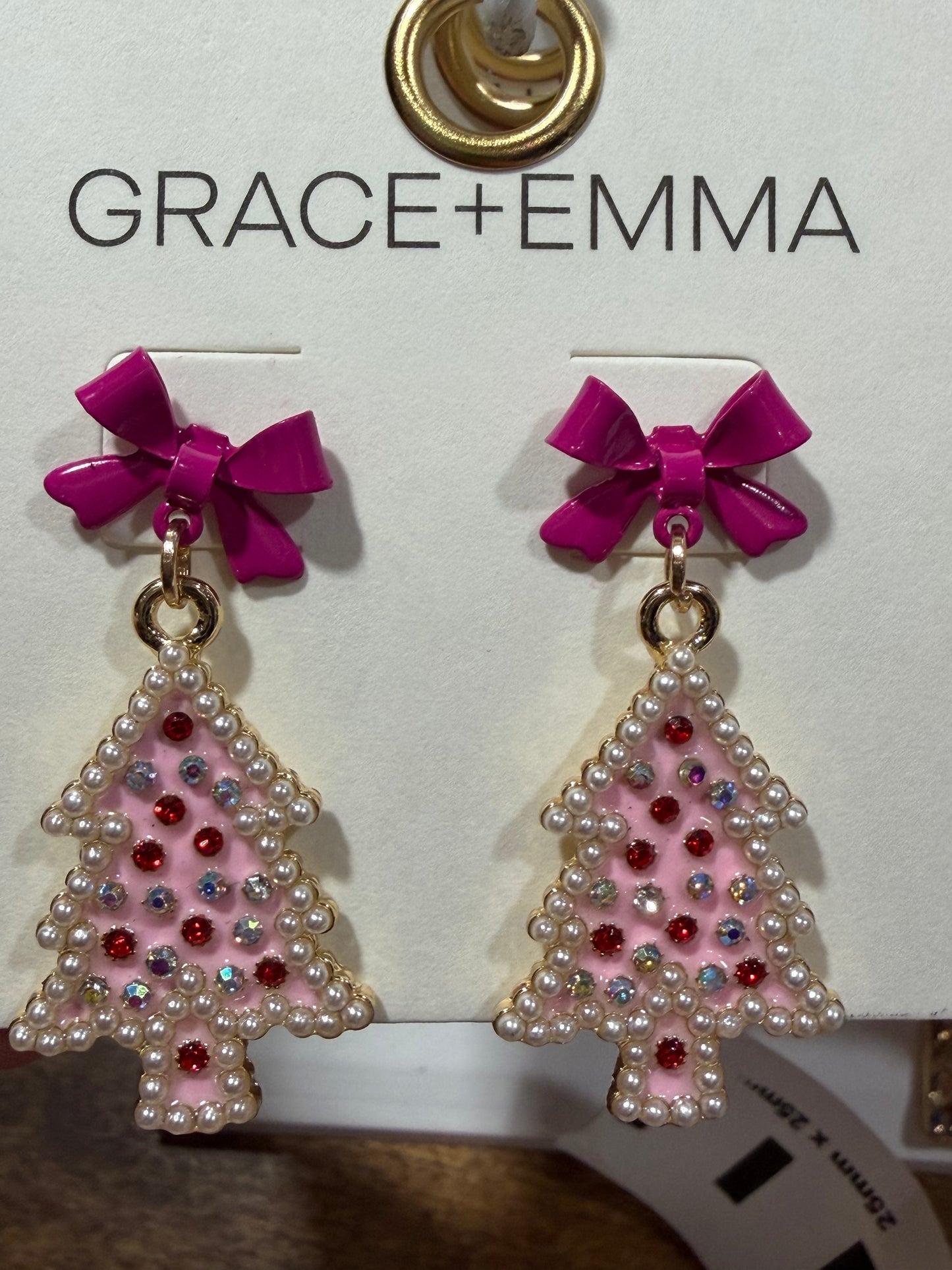 Pink Christmas Tree with Pink Bow Earrings
