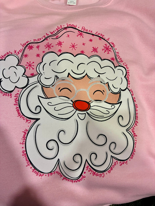 EMMALEE PINK SANTA ON PINK CREW NECK SWEATSHIRT