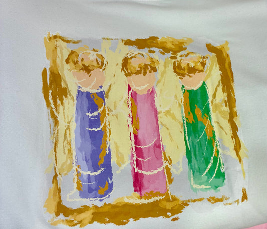EMMALEE'S THREE GOLD ANGELS ON WHITE SWEATSHIRT