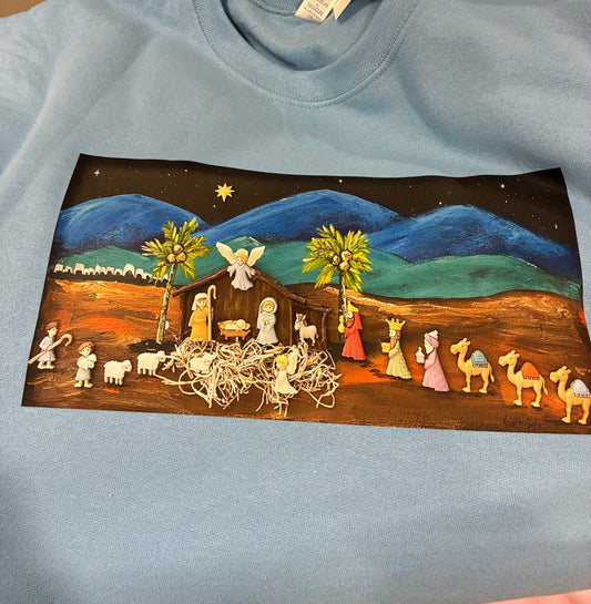 KRISTIE'S BLUE MOUNTAIN NATIVITY ON SWEATSHIRT