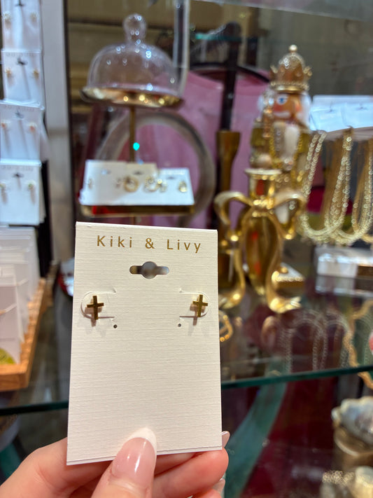 Teeny Gold Cross Studs