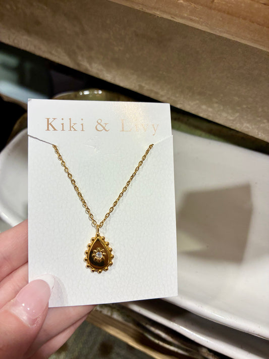 Gold Teardrop Single Stone Necklace