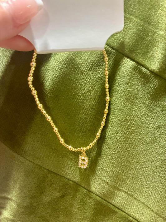 Gold Bead Pearl Letter Bracelet