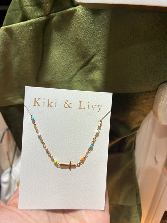 Beaded Sideways Cross Necklace