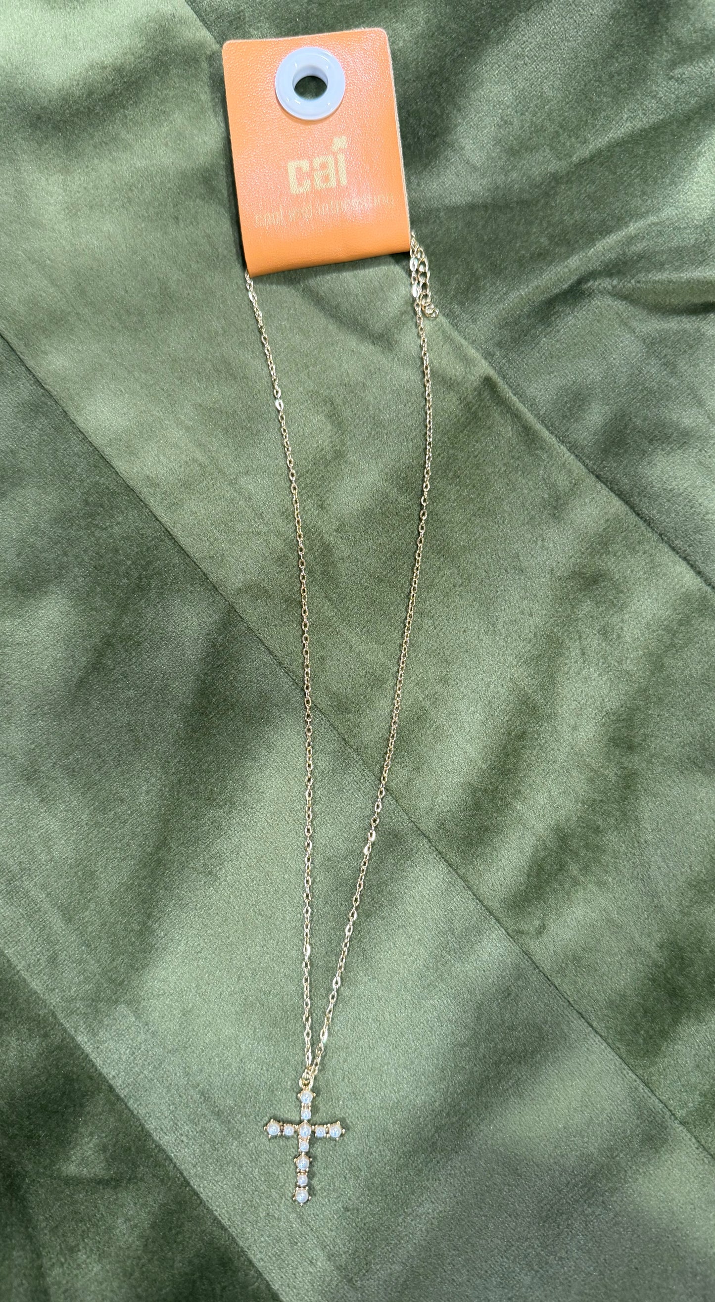Gold Pearl Pave Cross Necklace