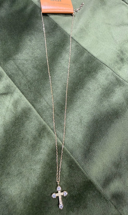 Gold Four Cz Cross Necklace