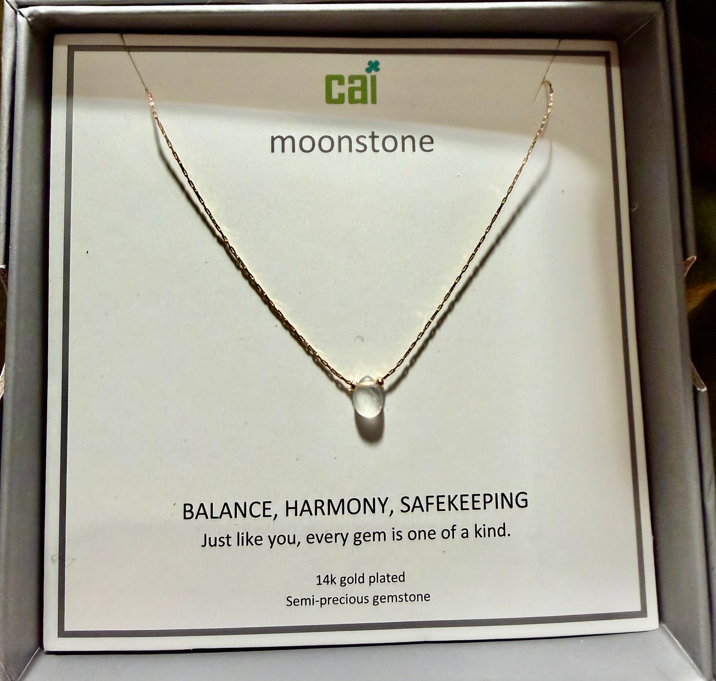 Gold Simple Raindrop Moonstone Gemstone Necklace