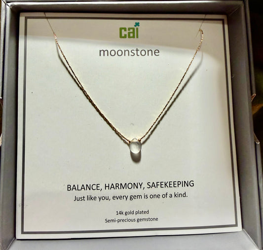 Gold Simple Raindrop Moonstone Gemstone Necklace