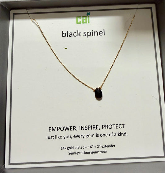 Gold Simple Raindrop Black Spinel Gemstone Necklace