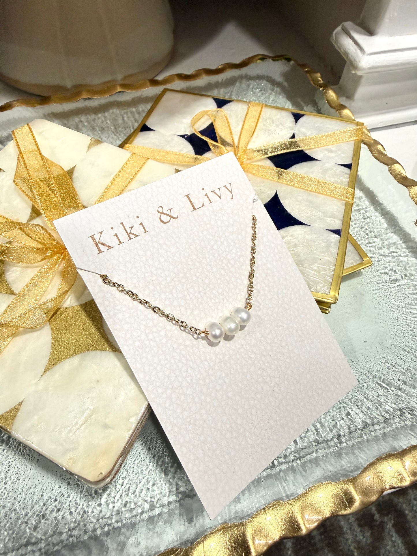 Three Pearl Cross Necklace