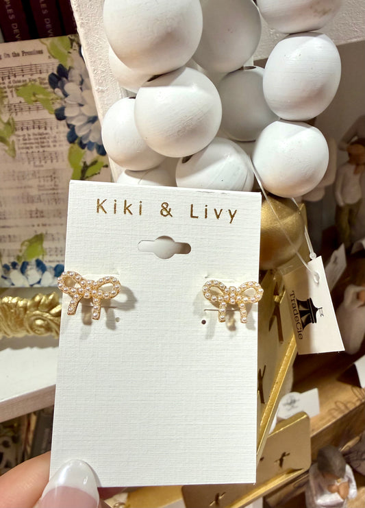 Tiny Gold Pearl Bow Studs