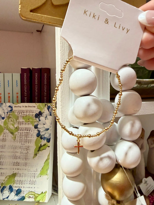Gold Bead Cross Bracelet