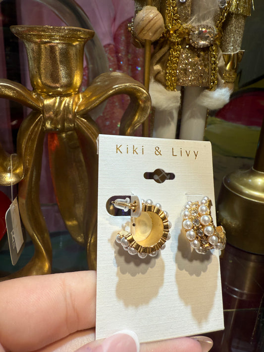Double Pearl Hoop with Stones