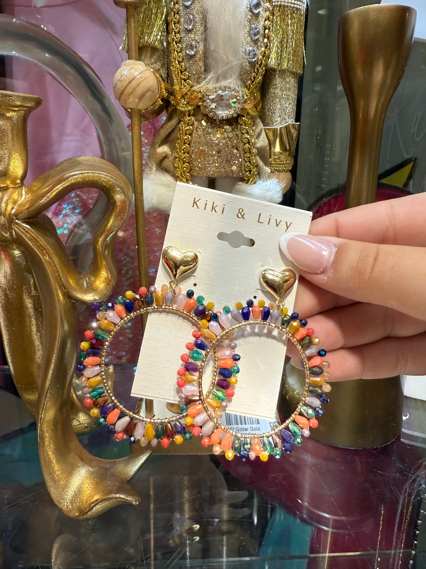Color Beaded Heart Earrings