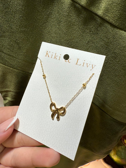 Gold Bow Necklace with Gold Balls